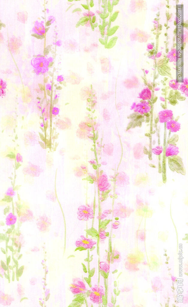 枝叶水彩花