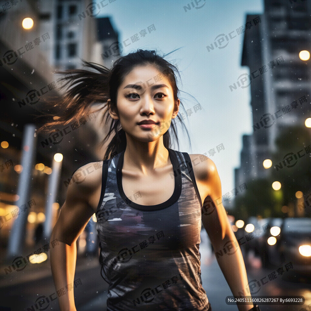 女子 健身跑步 都市夕阳