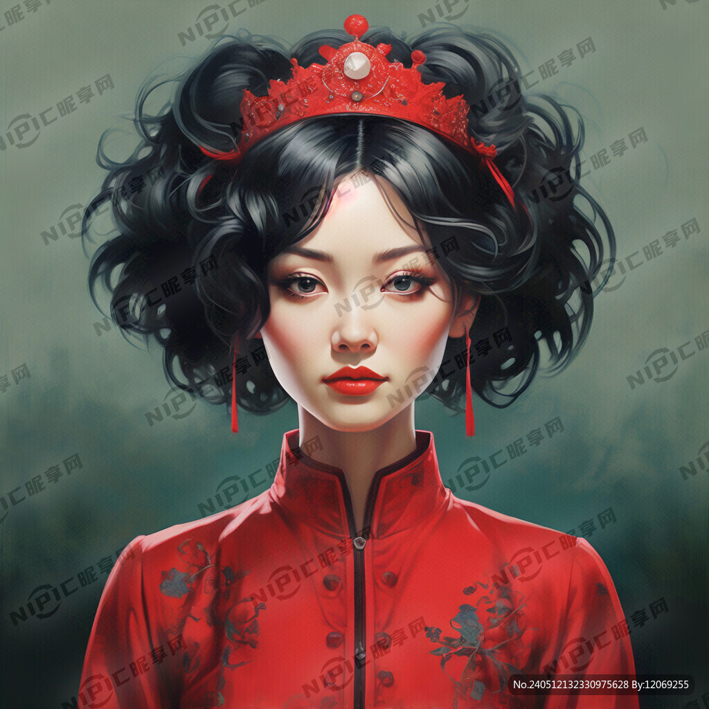 红色衣服 皇冠 黑色短发