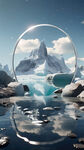 冰山冰川倒影虚拟场景背景 水面圆形展台主图背景场景图片素材