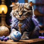 狮子猫，在玩绣球，全身照，紫色的眼睛，高贵的身形