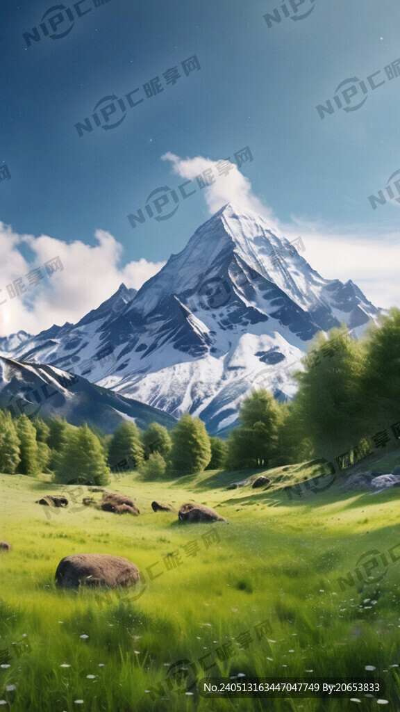 翠绿的大草原 草原后有雪山