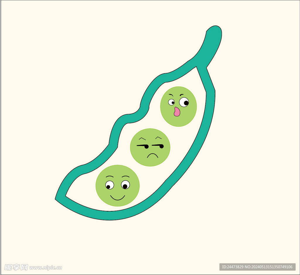 可爱蔬菜豌豆矢量图手绘插画
