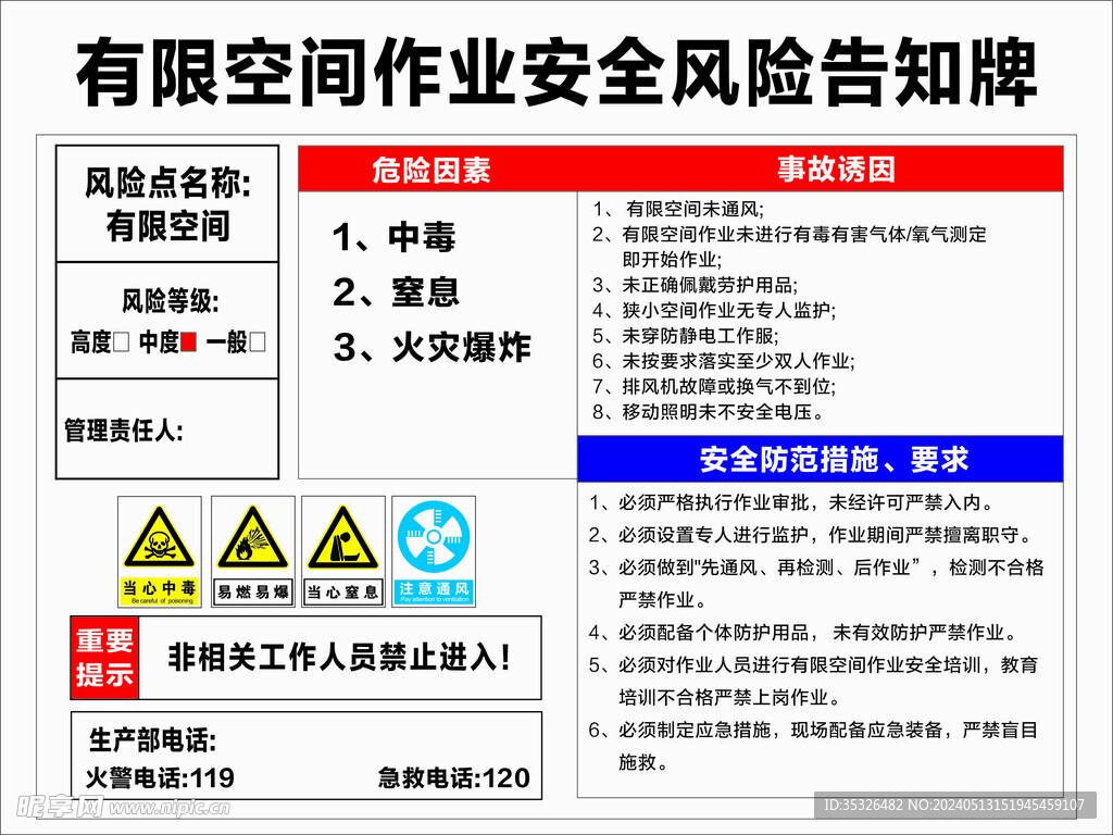 有限空间风险告知卡