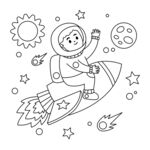 儿童涂色画宇航员遨游太空