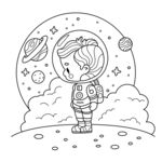 儿童卡通涂色画宇航员遨游空间站