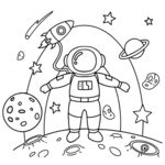 儿童涂色画 可打印画手绘宇航员