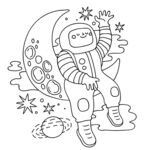 儿童阶梯涂色画宇航员遨游太空