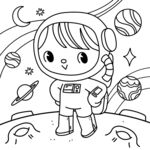 儿童阶梯涂色画女宇航员遨游太空