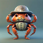 可爱的螃蟹人物形象  戴着长官帽子  色彩柔和细腻