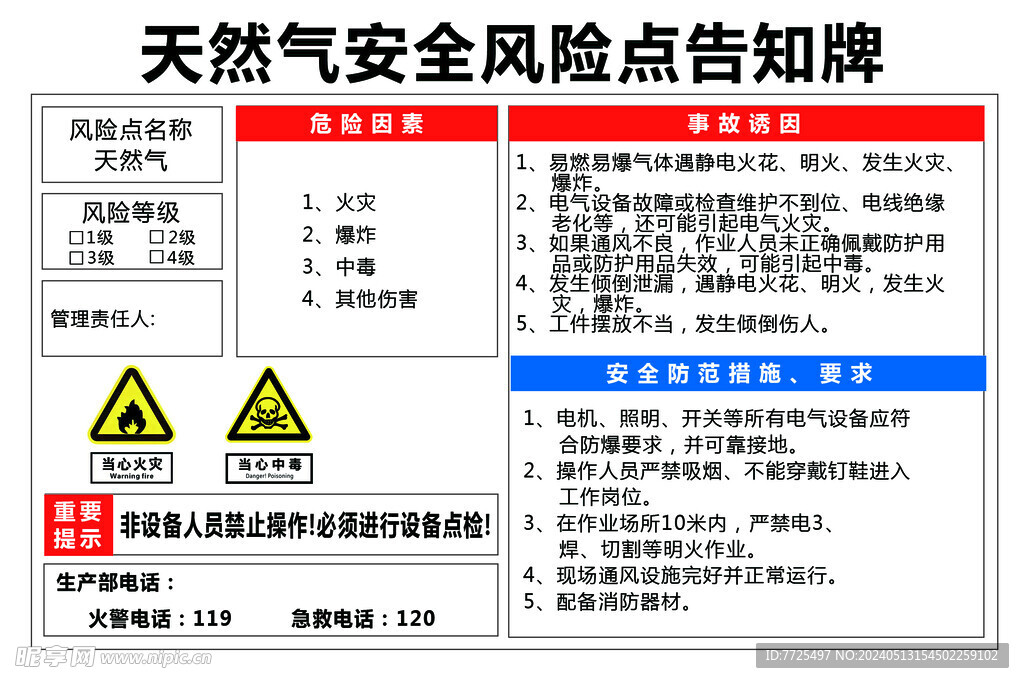 天然气安全风险点告知牌