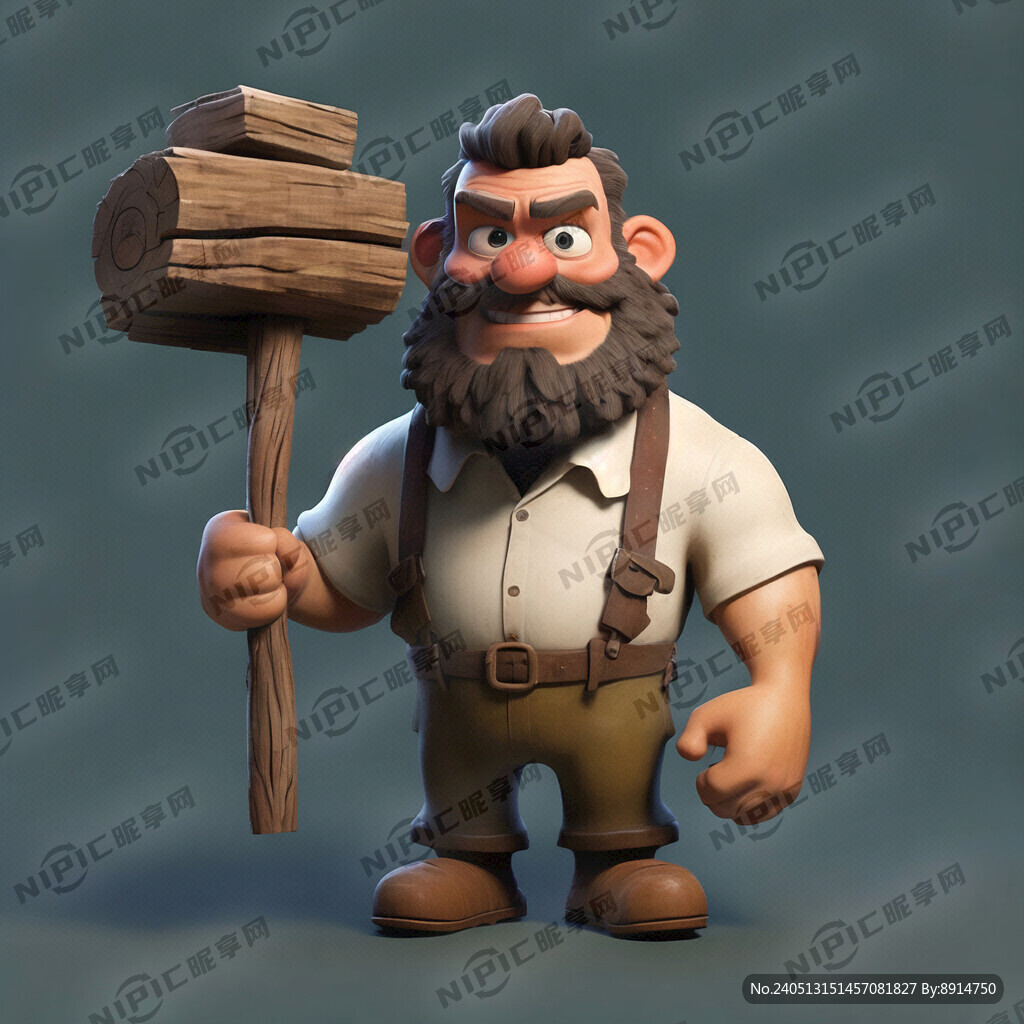 肩膀扛着木头 卡通人物