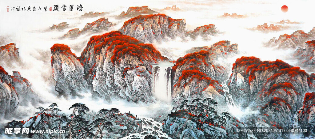 流水生财江山如画装饰画