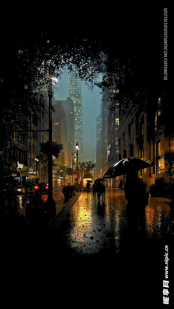 城市夜晚街道雨天街道
