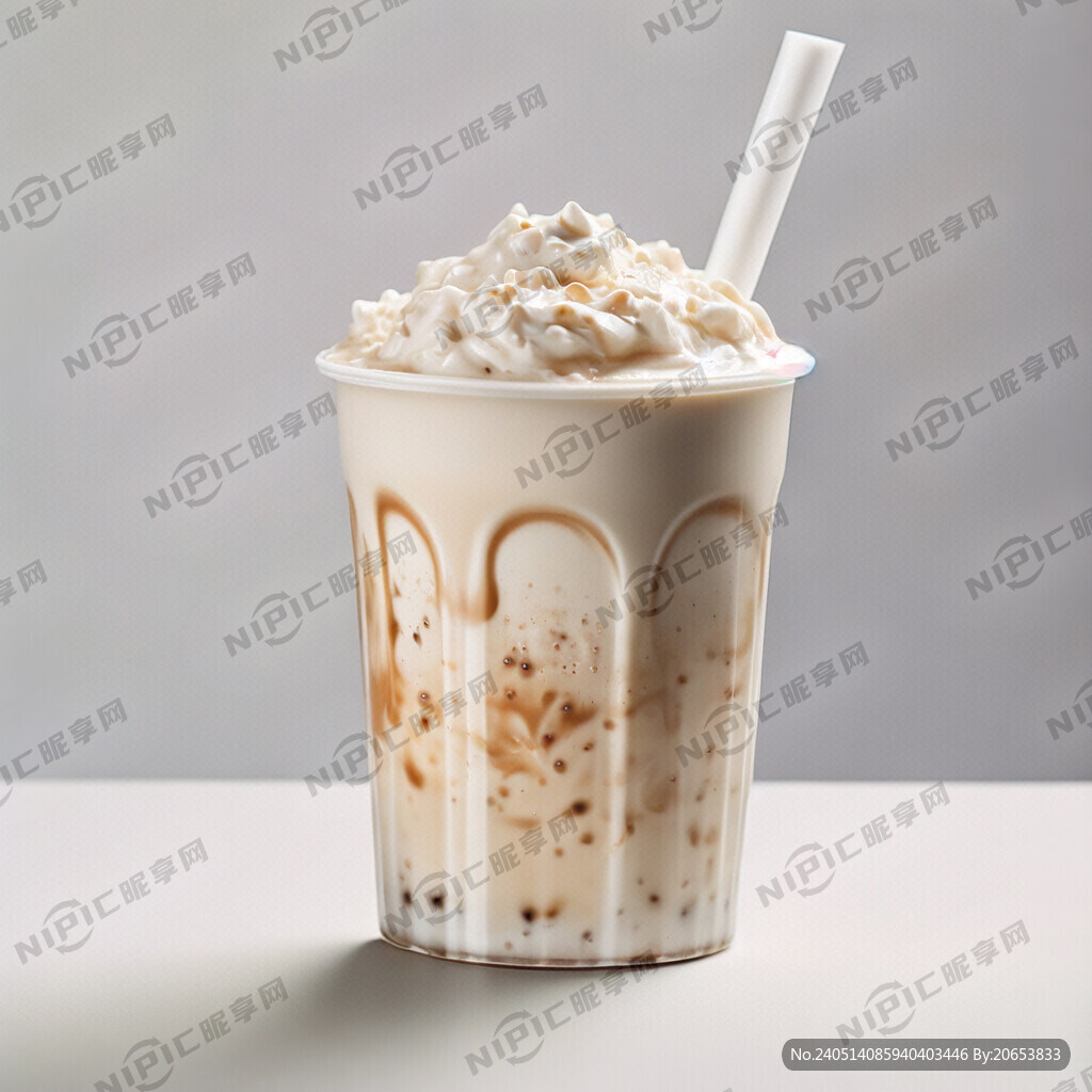 白色杯子装着奶茶 纯白背景