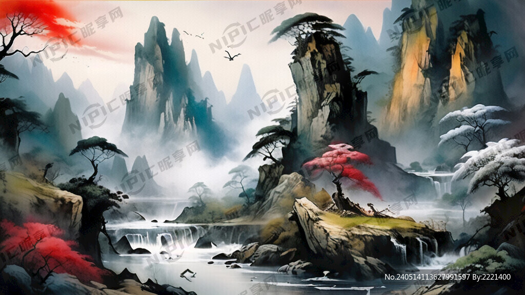 山谷 中国风 中国画 山水