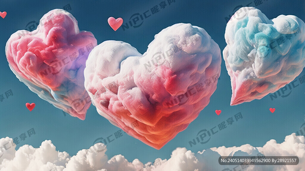 心形的彩色云朵 白色背景