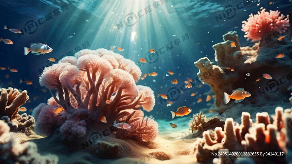 海底 珊瑚 小鱼 阳光 高清