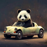 可爱的熊猫开着可爱的汽车