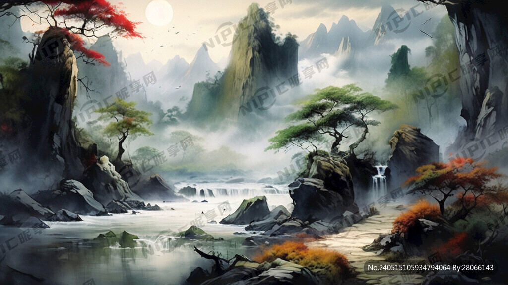 山谷 中国风 中国画 山水