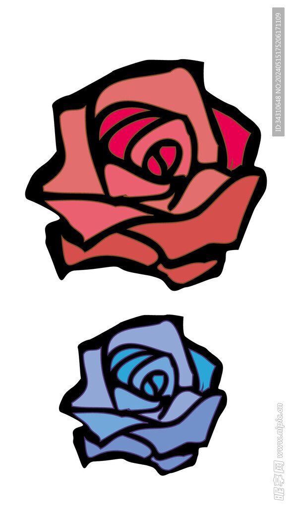 玫瑰花简笔画卡通手绘花朵植物