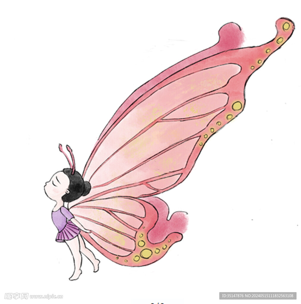 长蝴蝶翅膀起舞的芭蕾舞女孩