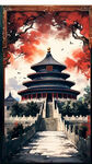 北京天坛 手绘 壮美景色 构图层次丰富 华丽高光 正视图 水墨色彩