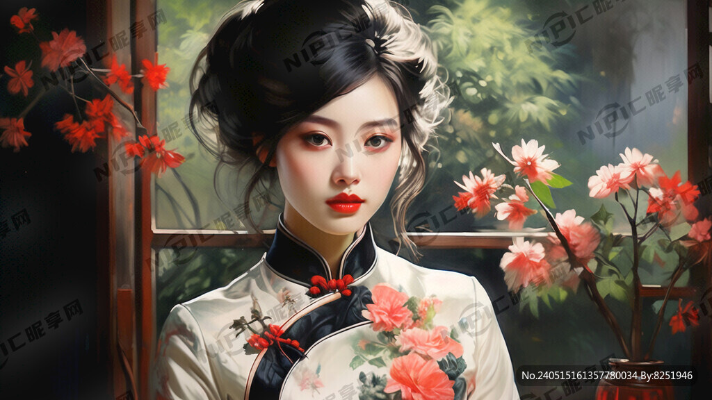 簪花旗袍美女