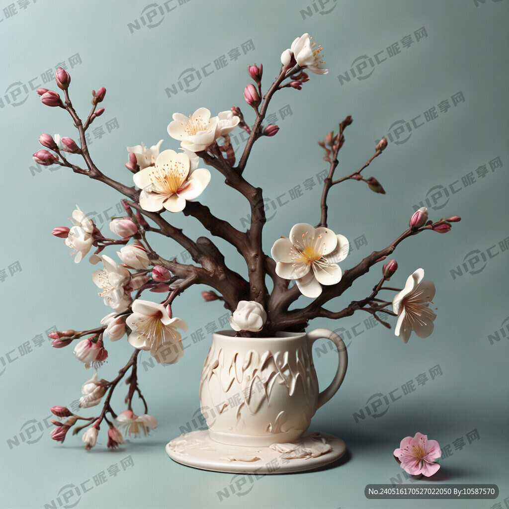 树枝 花 奶油 3D
