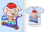 小猪滑板T恤印花