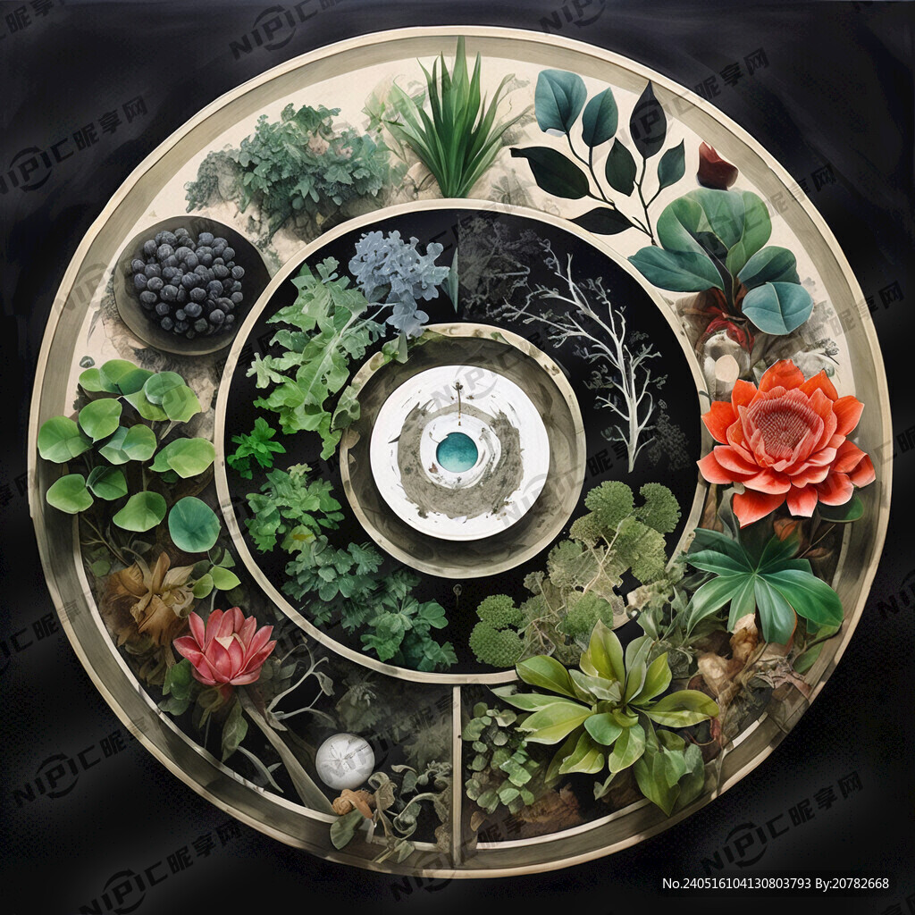 绿色植物拼成的八卦图