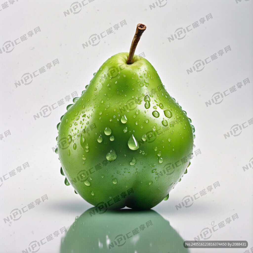 一只刚采摘的翠绿色的梨