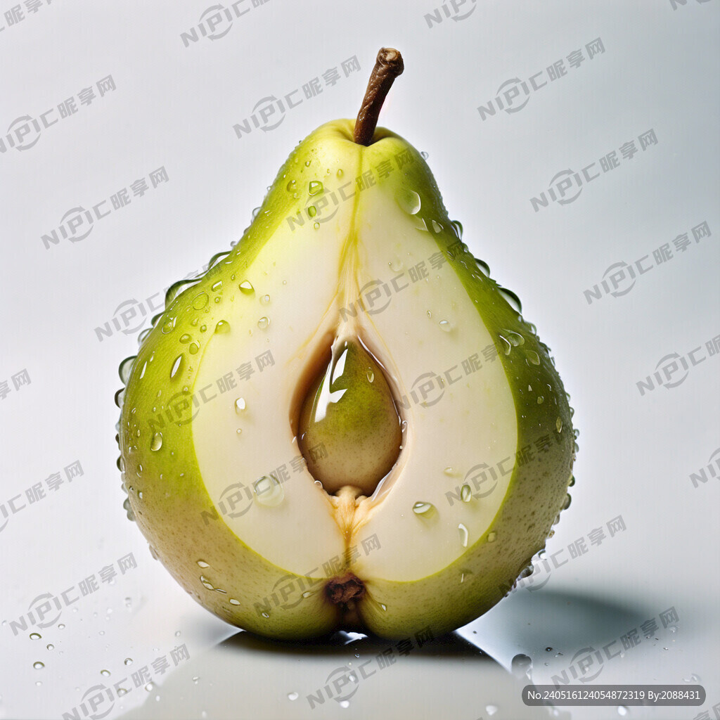 一只刚采摘的黄绿色的梨