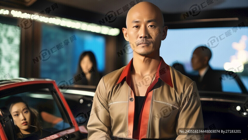 秃头的谢大师在保时捷车展上拍摄