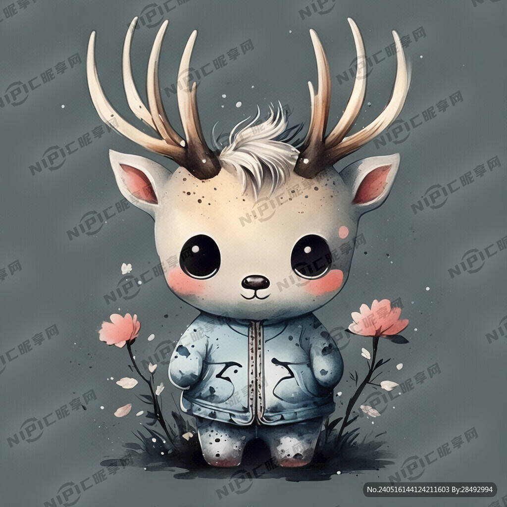 鹿角人脸全身。萌。可爱卡通