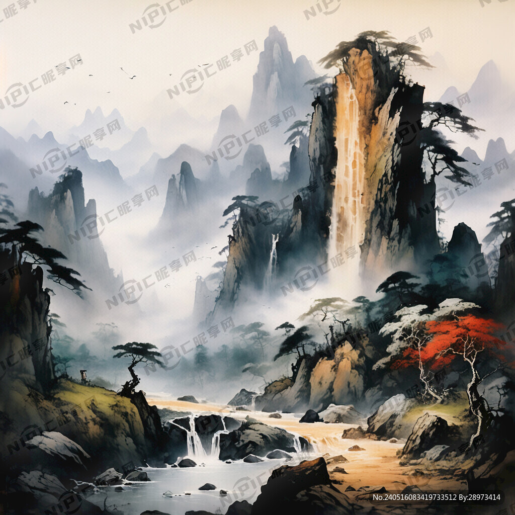 山谷 中国风 中国画 山水