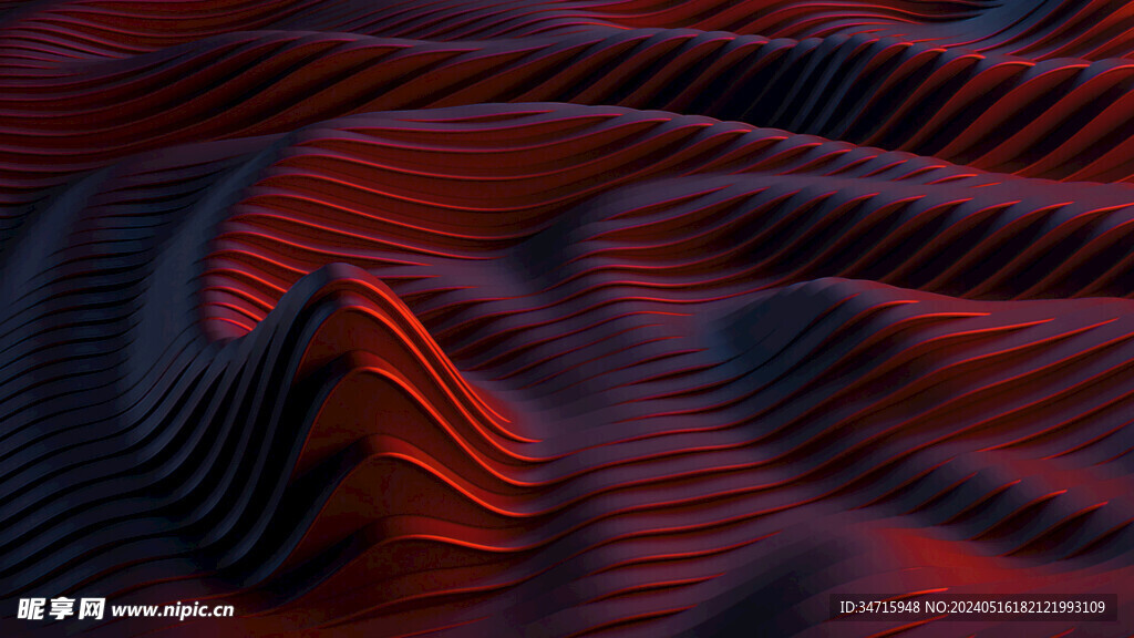 暗红色3d抽象波浪造型