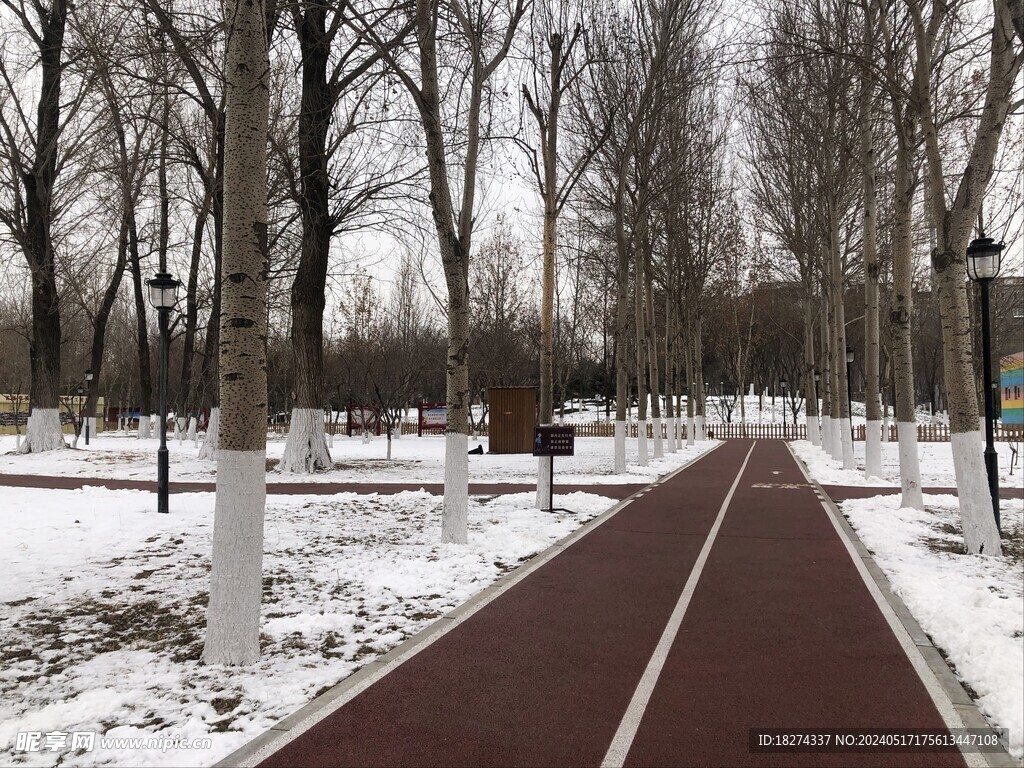 公园跑道雪景