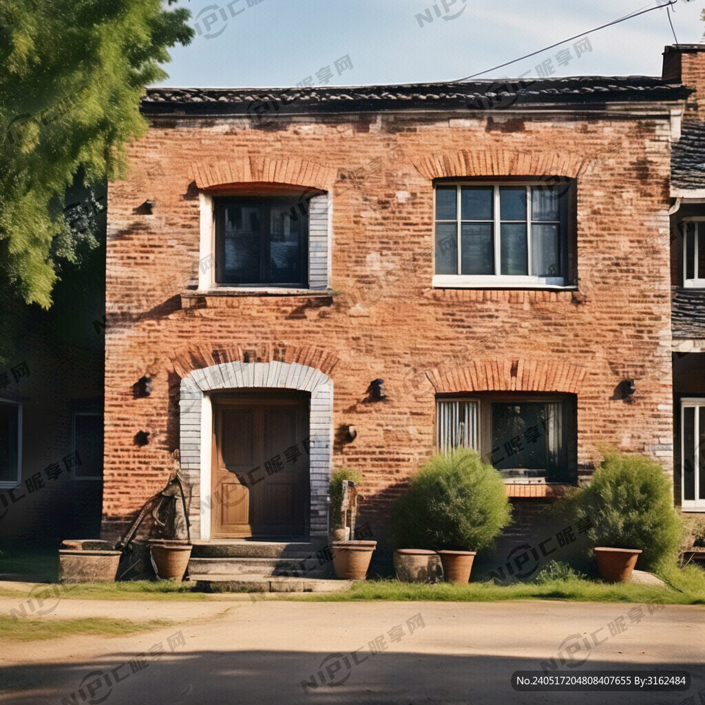 农村单层砖屋前