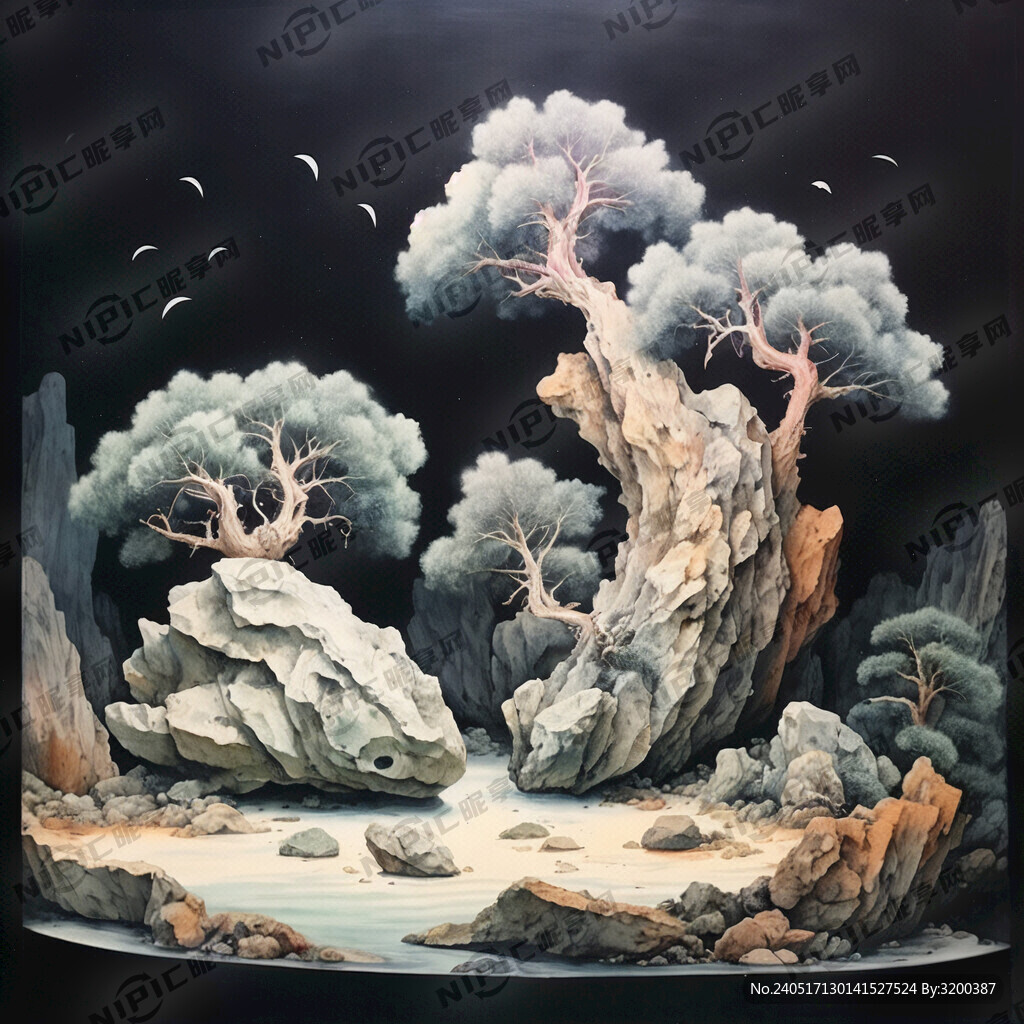太湖石白描