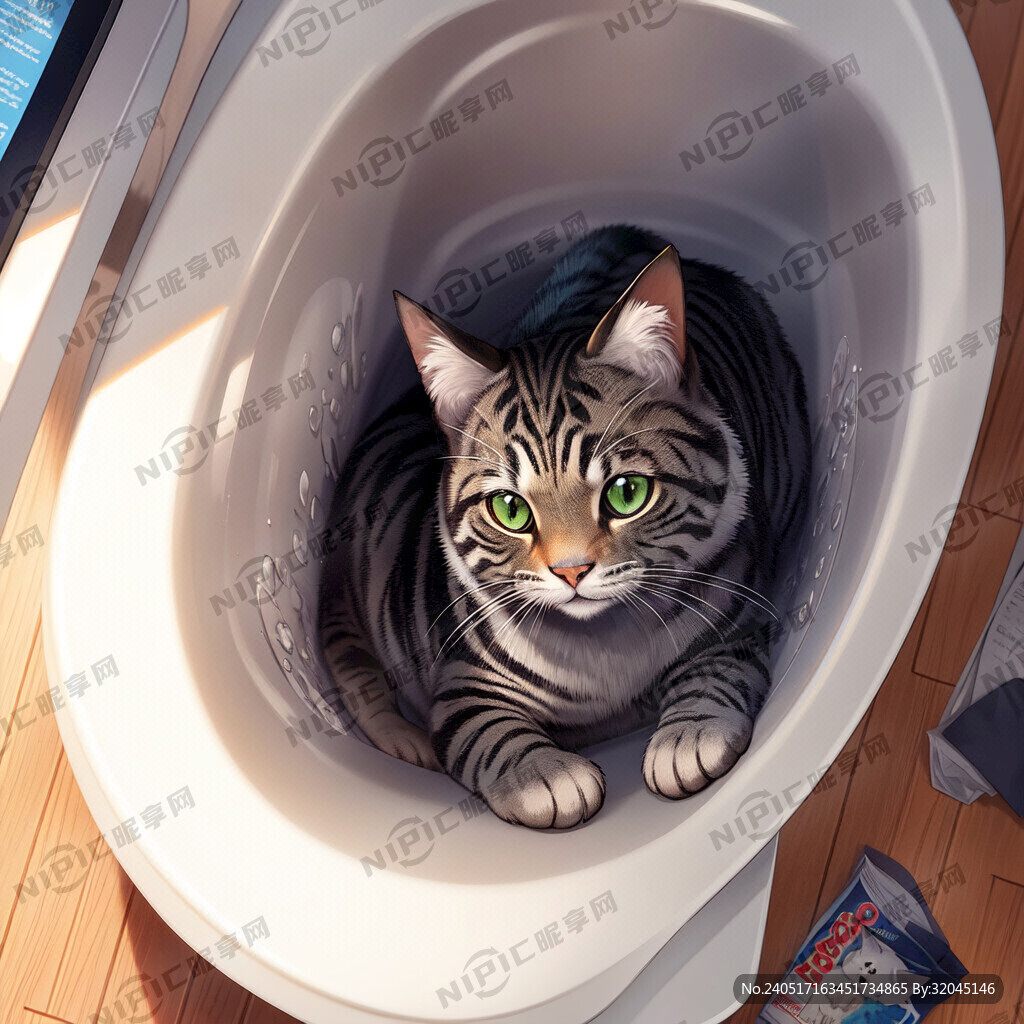 猫坐马桶上看报纸