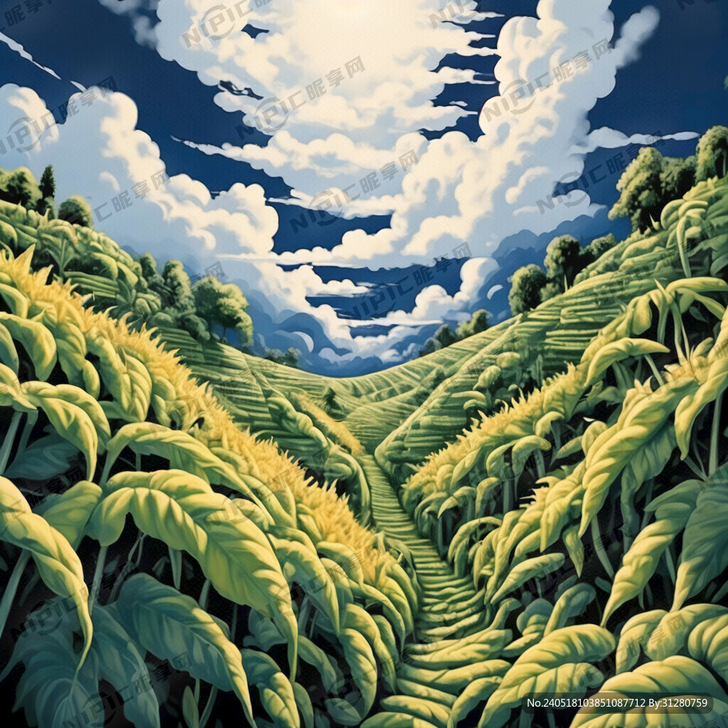 红薯叶有蓝天有白云成梯田的