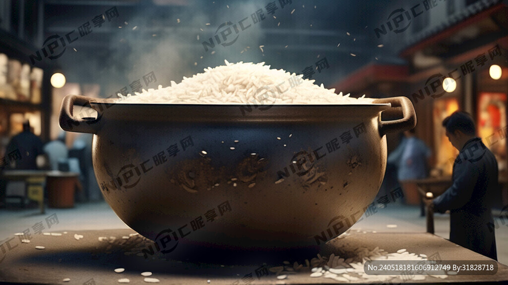 超级大的锅 大锅里面有米