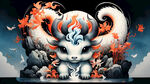 山海神兽，可爱版，中国风背景，祥云，意境
