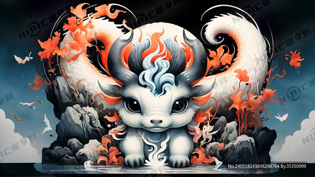 山海神兽 可爱版 中国风背景