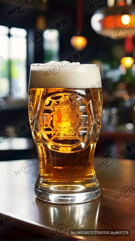女士啤酒杯 有啤酒花 留到桌上