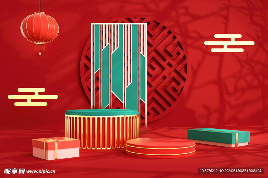 红色 电商 舞台 设计 素材 