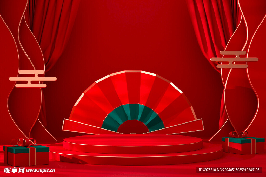 红色 电商 舞台 设计 素材 