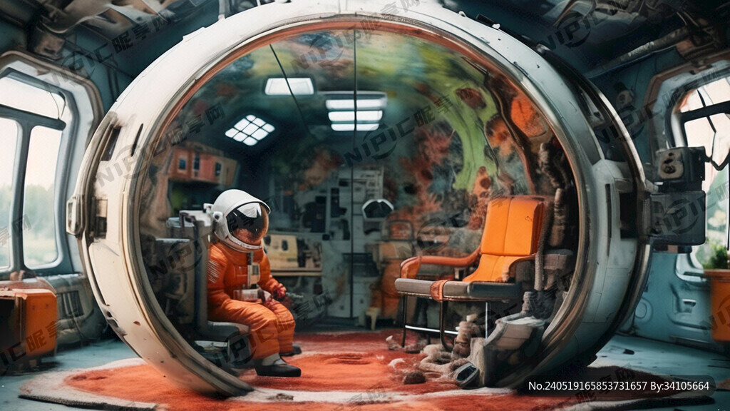 粘在很大的太空舱内部