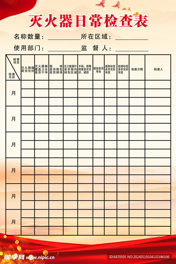 灭火器日常检查表